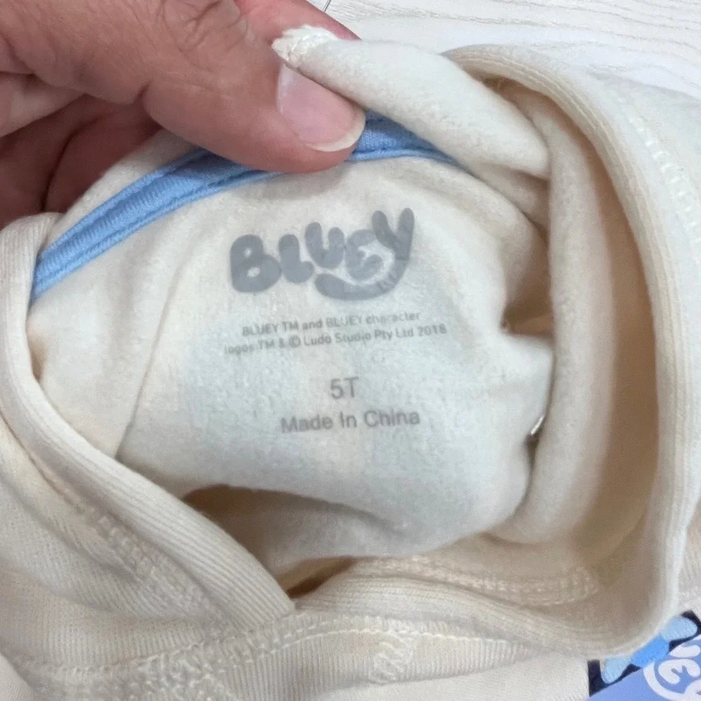Bluey Jogger Set Kids 5T Cream Hooded Sweatshirt‎ Pants 2pc Heeler Family NEW